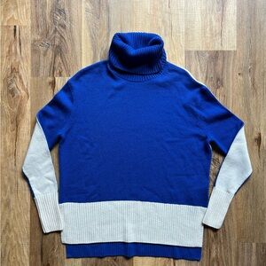 Summersalt Blue and White Turtleneck cashmere luxe Sweater